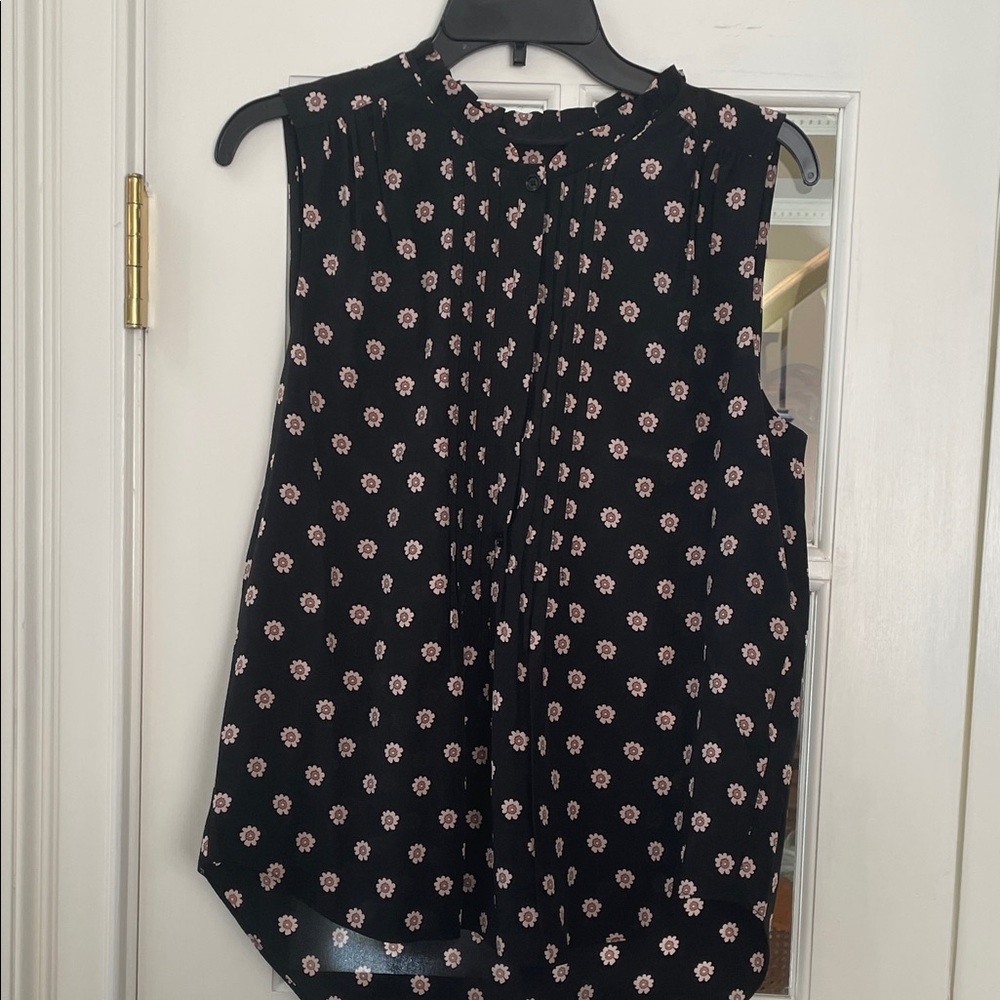 kate spade Black Sleeveless Floral Pintuck Camisole Blouse